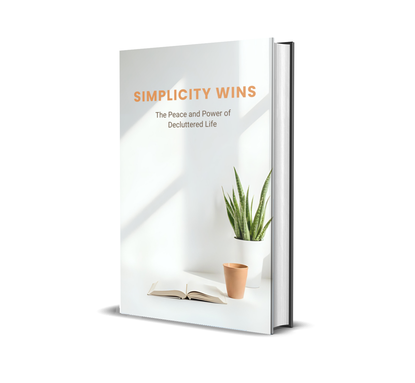 eBook titled 'Simplicity Wins' with a plant and an open book on a white background.
