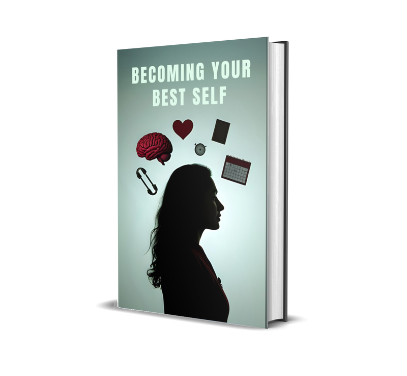 eBook titled 'Becoming Your Best Self' with a silhouette of a person and various icons on a light green background.