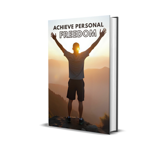 eBook titled 'Achieve Personal Freedom' with a person on a mountain top.
