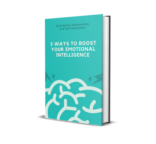 eBook titled '5 Ways to Boost Your Emotional Intelligence' with a brain on a white background.