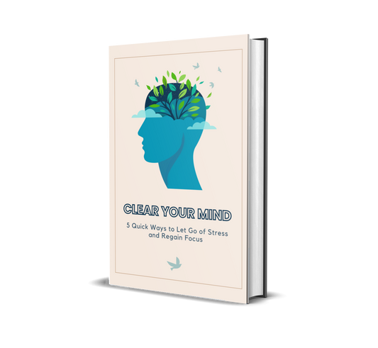 eBook titled 'Clear Your Mind' with a blue silhouette of a head and green leaves.