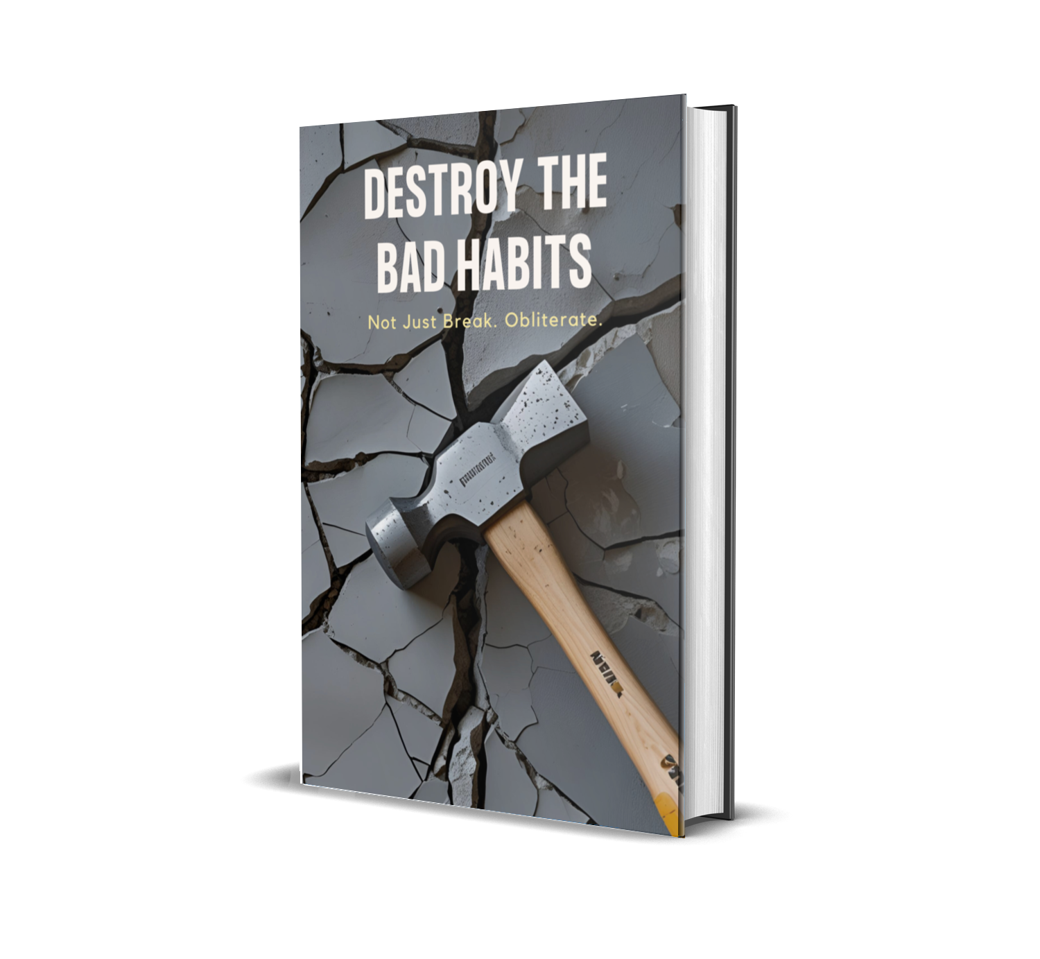 eBook titled 'Destroy The Bad Habits' with a hammer on a cracked background.