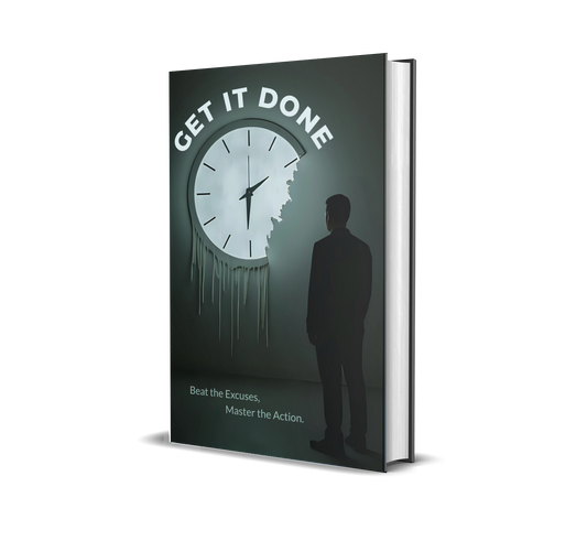eBook titled 'Get It Done' with a clock and silhouette design on a dark green background.