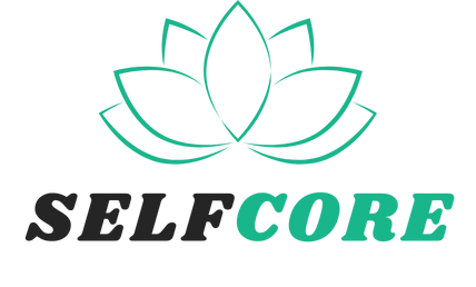 Logo of SelfCore with a green lotus flower on a white background.