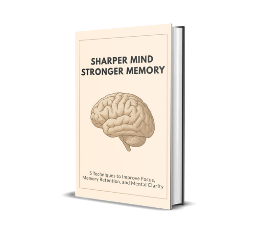 eBook titled 'Sharper Mind Stronger Memory' with a brain illustration on a white background.