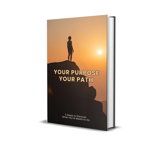 eBook titled 'Your Purpose Your Path' with a silhouette of a person on a mountain at sunset.